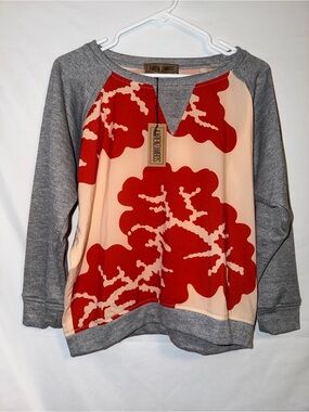 Karen Zambos Red and Gray Pullover Sweater